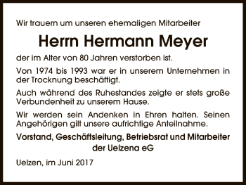 Todesanzeige von Hermann Meyer von Uelzen