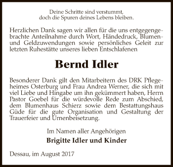 Todesanzeige von Bernd Idler von Uelzen