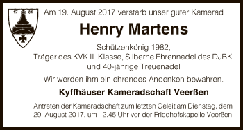 Todesanzeige von Henry Martens von Uelzen