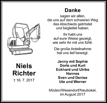 Todesanzeige von Niels Richter von Uelzen