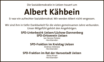 Todesanzeige von Albert Kähbein von Uelzen