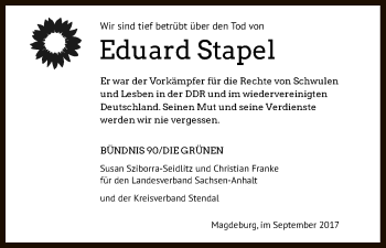 Todesanzeige von Eduard Stapel von Uelzen