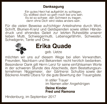 Todesanzeige von Erika Quade von Uelzen