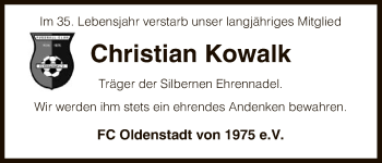 Todesanzeige von Christian Kowalk von Uelzen