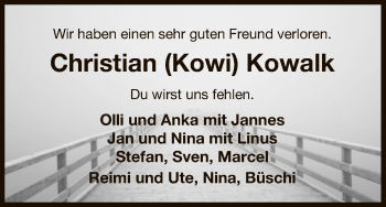 Todesanzeige von Christian Kowalk von Uelzen