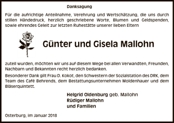 Todesanzeige von Günter und Gisela Mallohn von Uelzen