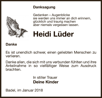 Todesanzeige von Heidi Lüder von Uelzen