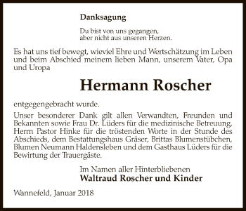 Todesanzeige von Hermann Roscher von Uelzen