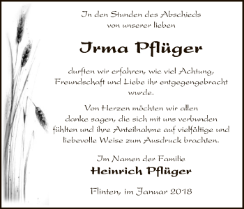 Todesanzeige von Irma Pflüger von Uelzen