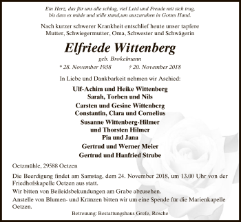 Todesanzeige von Elfriede Wittenberg von Uelzen