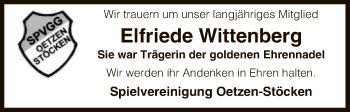 Todesanzeige von Elfriede Wittenberg von Uelzen