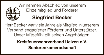Todesanzeige von Siegfried Becker von Uelzen