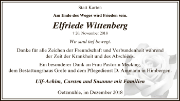 Todesanzeige von Elfriede Wittenberg von Uelzen