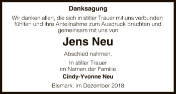 Todesanzeige von Jens Neu von Uelzen