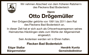 Todesanzeige von Otto Drögemüller von Uelzen