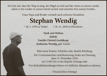 Todesanzeige von Stephan Wendig von Uelzen