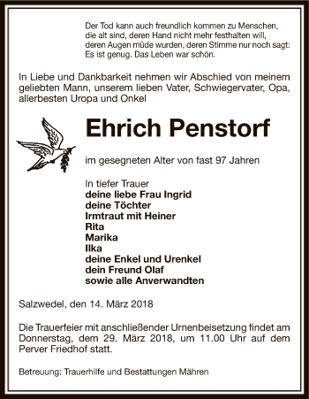 Todesanzeige von Ehrich Penstorf von Uelzen