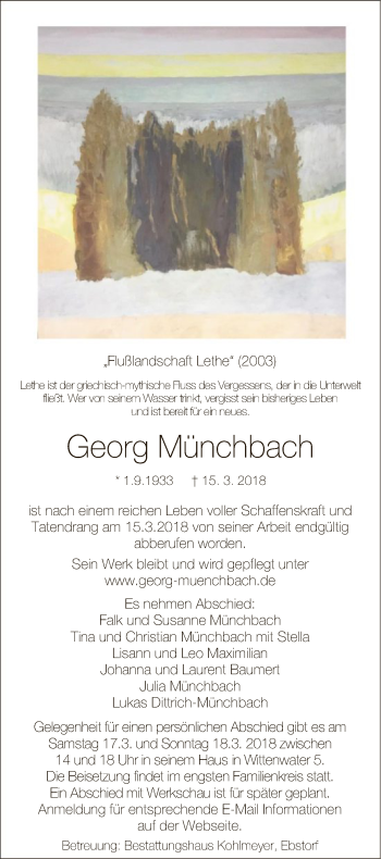 Todesanzeige von Georg Münchbach von Uelzen