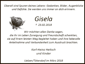 Todesanzeige von Gisela  von Uelzen