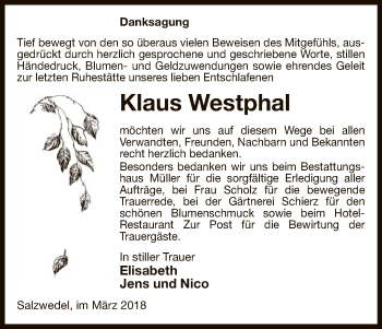Todesanzeige von Klaus Westphal von Uelzen
