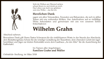 Todesanzeige von Wilhelm Grahn von Uelzen