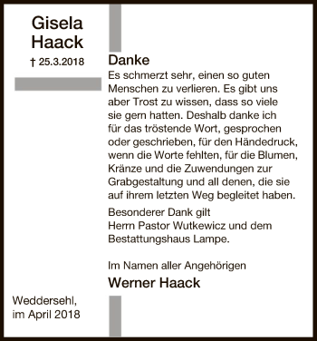 Todesanzeige von Gisela Haack von Uelzen