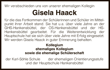 Todesanzeige von Gisela Haack von Uelzen