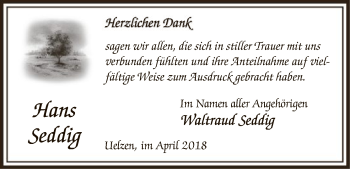 Todesanzeige von Hans Seddig von Uelzen