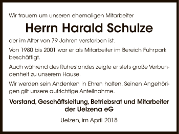 Todesanzeige von Harald Schulze von Uelzen