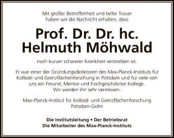 Todesanzeige von Helmuth Möhwald von Uelzen