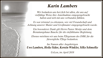 Todesanzeige von Karin Lambers von Uelzen