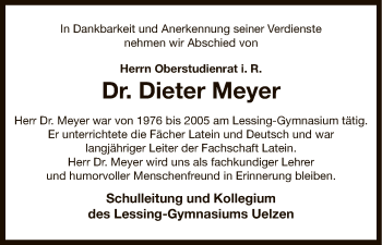 Todesanzeige von Dieter Meyer von Uelzen