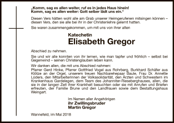 Todesanzeige von Elisabeth Gregor von Uelzen