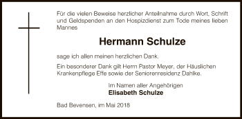 Todesanzeige von Hermann Schulze von Uelzen