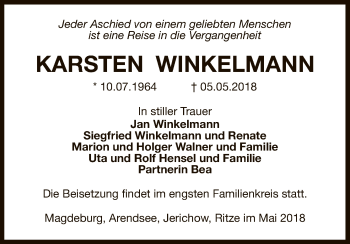 Todesanzeige von Karsten Winkelmann von Uelzen