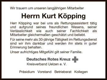 Todesanzeige von Kurt Köpping von Uelzen
