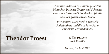Todesanzeige von Theodor Proest von Uelzen