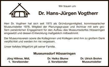 Todesanzeige von Hans-Jürgen Vogtherr von Uelzen