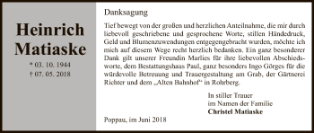 Todesanzeige von Heinrich Matiaske von Uelzen