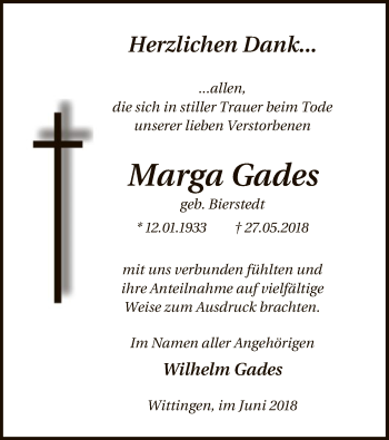 Todesanzeige von Marga Gades von Uelzen