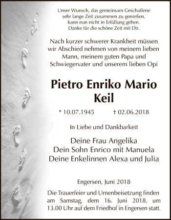 Todesanzeige von Pietro Enriko Mario Keil von Uelzen