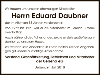 Todesanzeige von Eduard Daubner von Uelzen