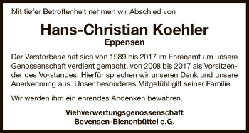 Todesanzeige von Hans-Christian Koehler von Uelzen