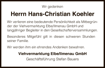 Todesanzeige von Hans-Christian Koehler von Uelzen