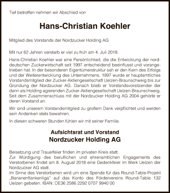 Todesanzeige von Hans-Christian Koehler von Uelzen