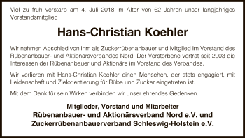 Todesanzeige von Hans-Christian Koehler von Uelzen