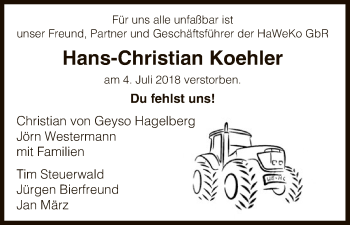 Todesanzeige von Hans-Christian Koehler von Uelzen