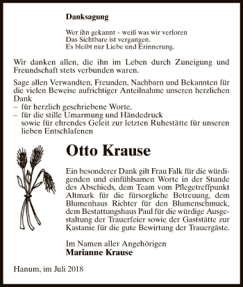 Todesanzeige von Otto Krause von Uelzen