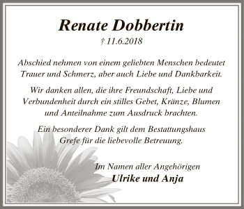 Todesanzeige von Renate Dobbertin von Uelzen