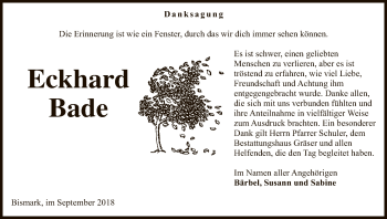 Todesanzeige von Eckhard Bade von Uelzen